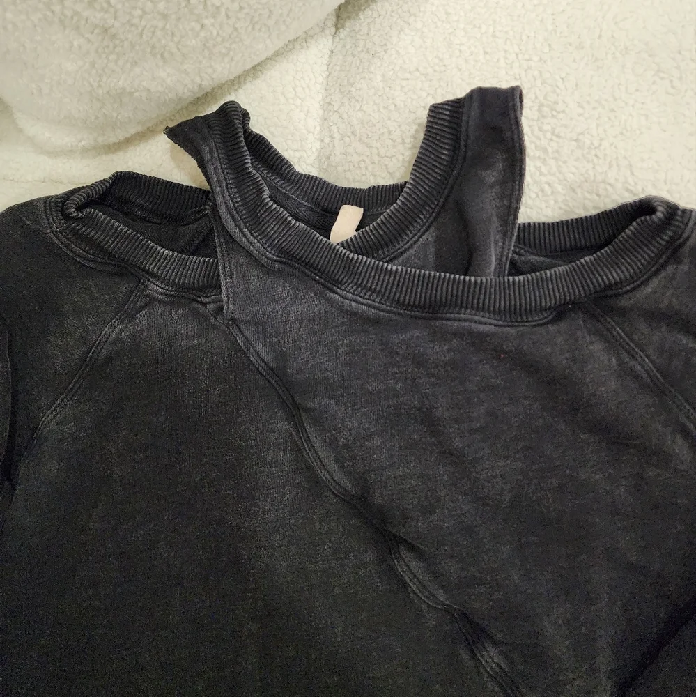 Anthropologie Pilcro Faded Black Crossover Cutout Sweater